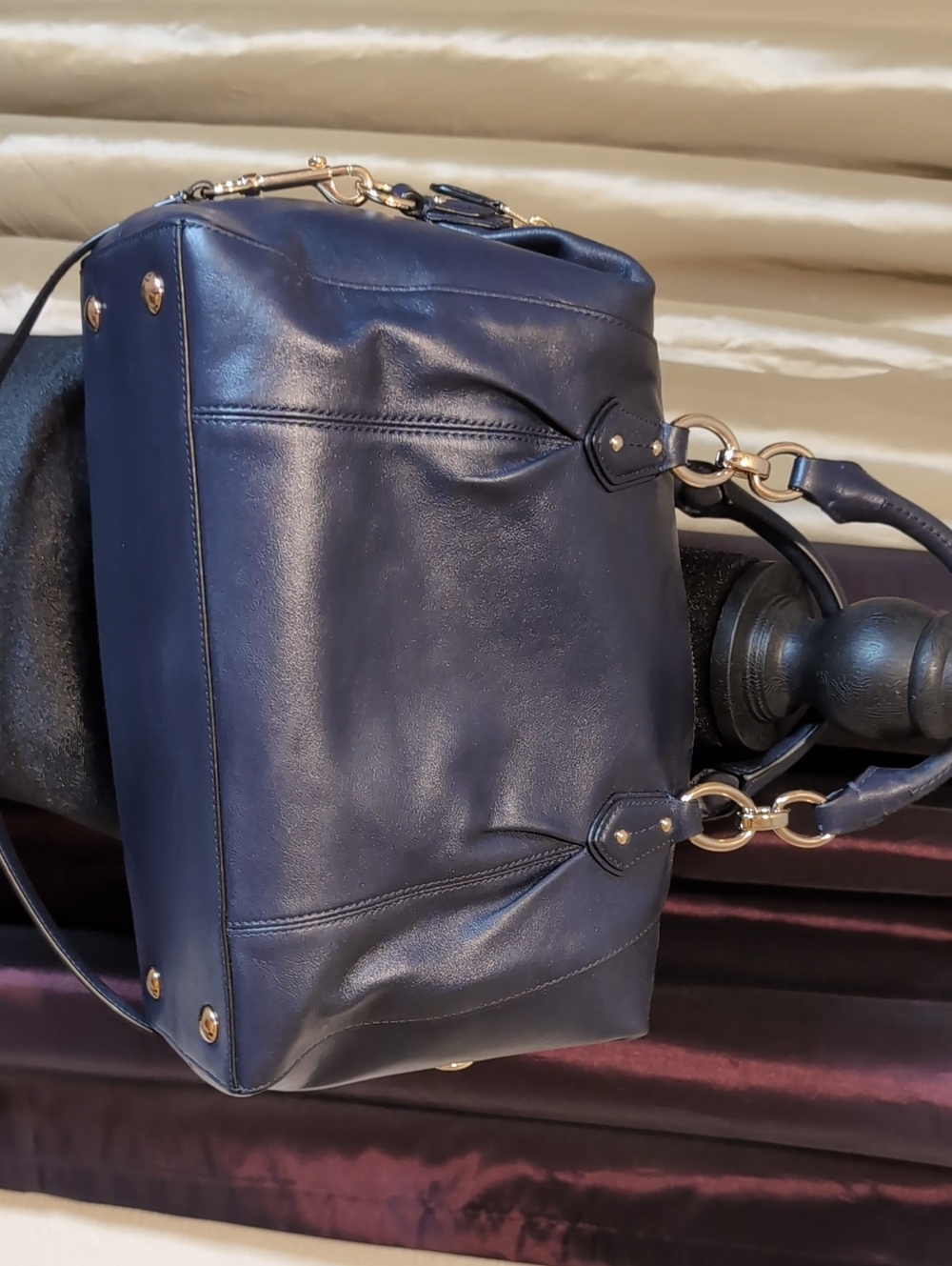 Coach Colette Navy Leather Satchel with Gold Hardware - Picture 5 of 5